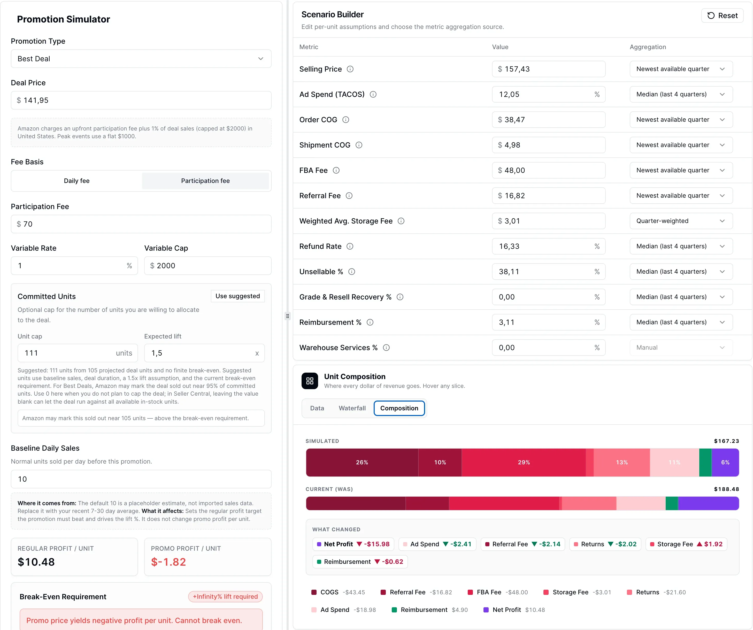 Estimator slider and result panel screenshot